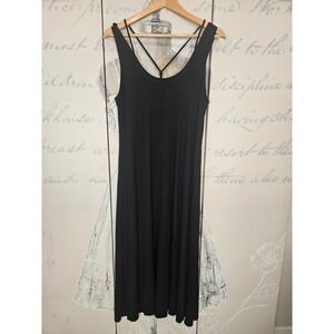 Eileen Fisher Black Jersey Strappy Racerback Midi Dress Womens Size S Minimalist